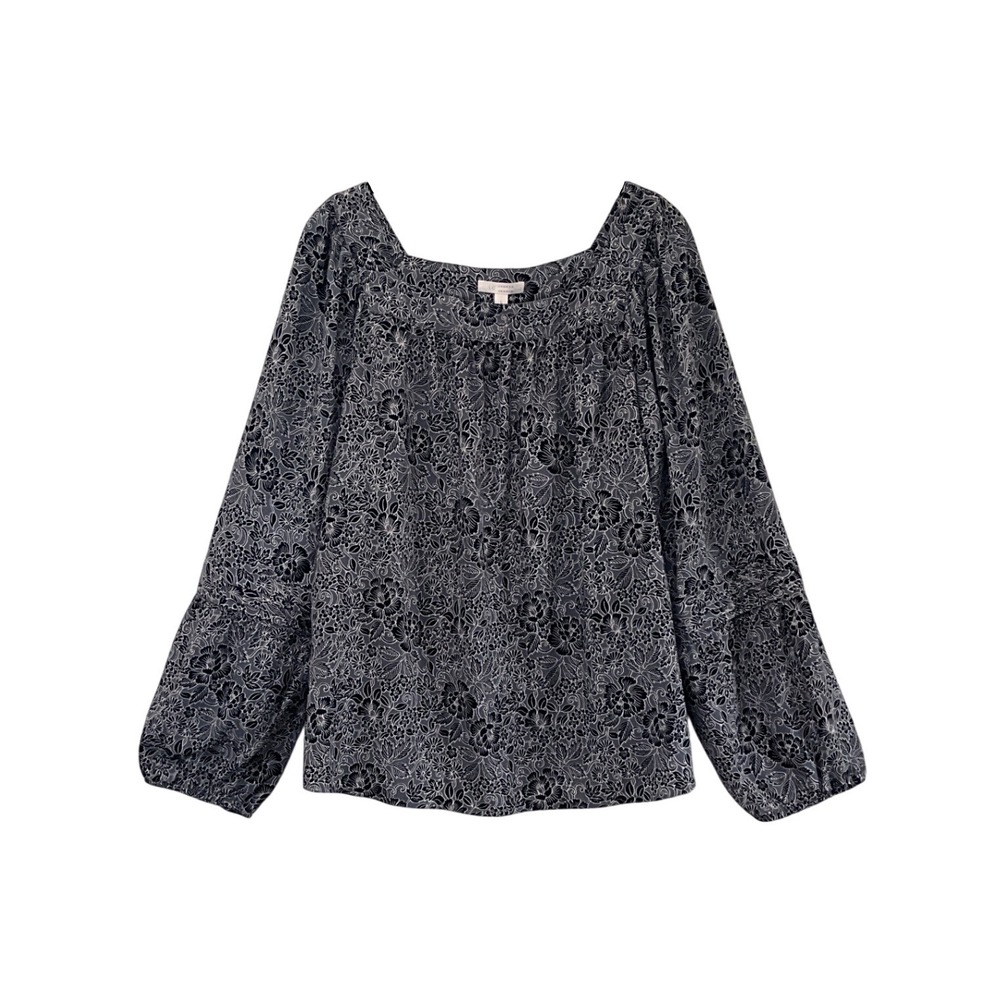 LC Lauren Conrad Womens Boho Floral Blouse Square Neck Long Sleeve Peasant L NWT